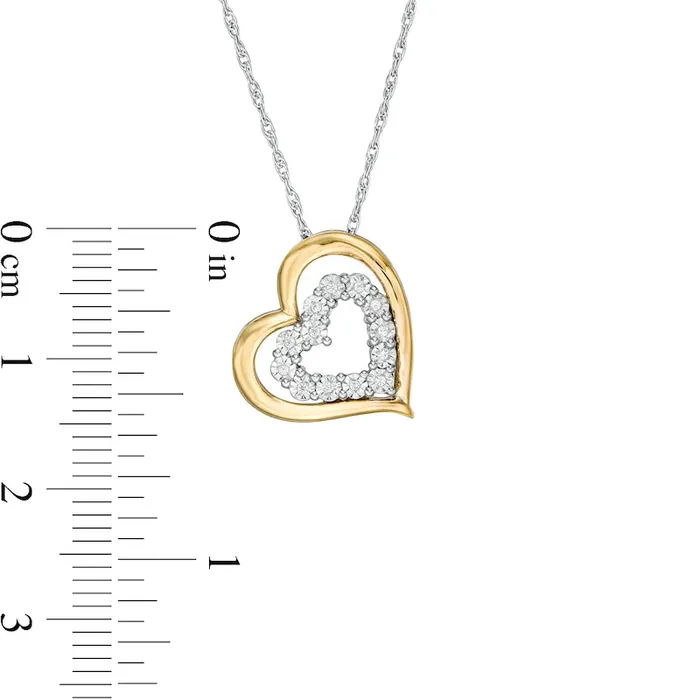 Necklaces Goldia Natural Diamond Accent Tilted Double Heart Pendant in Sterling Silver and 10K Yellow Gold Necklaces Goldia Natural Diamond Accent Tilted Double Heart Pendant in Sterling Silver and 10K Yellow Gold
