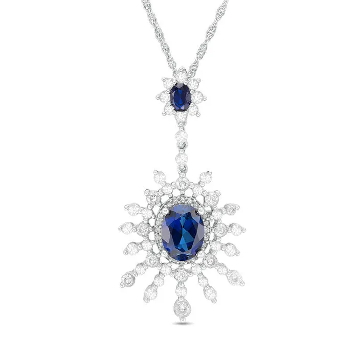 Necklaces Goldia Oval LabCreated Blue and White Sapphire Sunburst Pendant in Sterling Silver Necklaces Goldia Oval LabCreated Blue and White Sapphire Sunburst Pendant in Sterling Silver