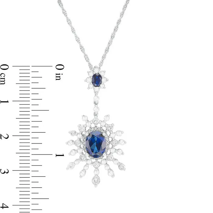 Necklaces Goldia Oval LabCreated Blue and White Sapphire Sunburst Pendant in Sterling Silver Necklaces Goldia Oval LabCreated Blue and White Sapphire Sunburst Pendant in Sterling Silver