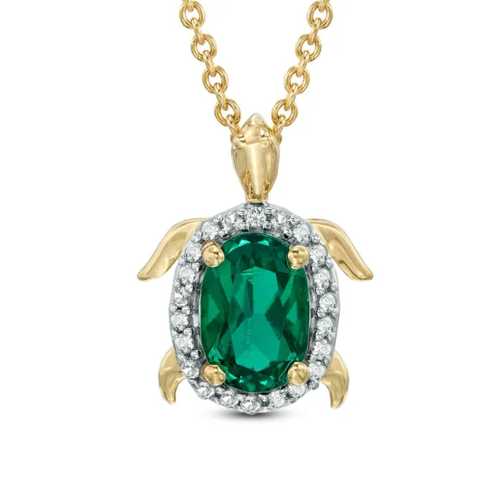 Necklaces Goldia Oval LabCreated Emerald and White Sapphire Turtle Pendant in Sterling Silver with 18K Gold Plate Necklaces Goldia Oval LabCreated Emerald and White Sapphire Turtle Pendant in Sterling Silver with 18K Gold Plate