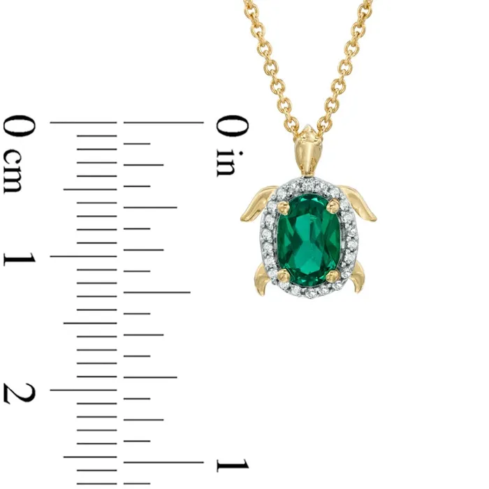 Necklaces Goldia Oval LabCreated Emerald and White Sapphire Turtle Pendant in Sterling Silver with 18K Gold Plate Necklaces Goldia Oval LabCreated Emerald and White Sapphire Turtle Pendant in Sterling Silver with 18K Gold Plate