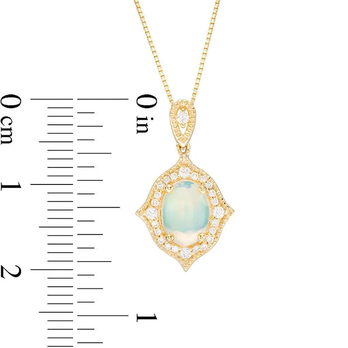 Necklaces Goldia Oval Opal and 013 CT TW Natural Diamond Frame Antique VintageStyle Pendant in 14K Gold Necklaces Goldia Oval Opal and 013 CT TW Natural Diamond Frame Antique VintageStyle Pendant in 14K Gold