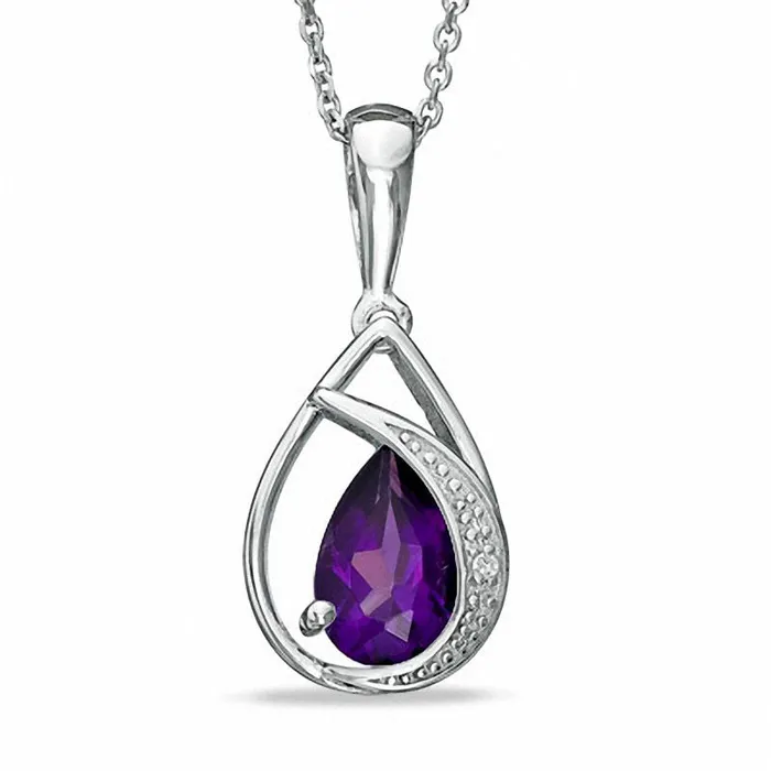 Necklaces Goldia PearShaped Amethyst and Natural Diamond Accent Teardrop Pendant in Sterling Silver Necklaces Goldia PearShaped Amethyst and Natural Diamond Accent Teardrop Pendant in Sterling Silver