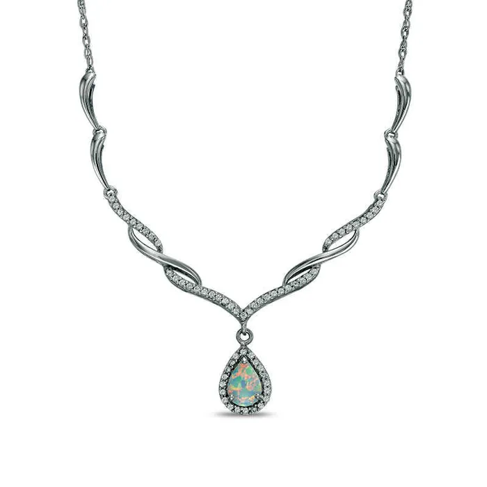 Necklaces Goldia PearShaped LabCreated Opal and White Sapphire Chevron with Drop Necklace in Sterling Silver Necklaces Goldia PearShaped LabCreated Opal and White Sapphire Chevron with Drop Necklace in Sterling Silver