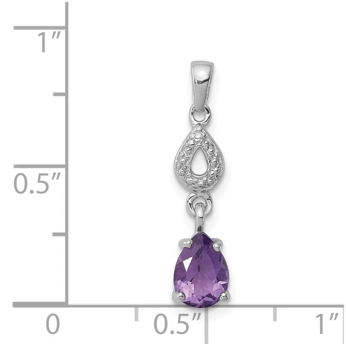 Necklaces Goldia Sterling Silver Rhodium Plated Diamond and Amethyst Dangle Pendant