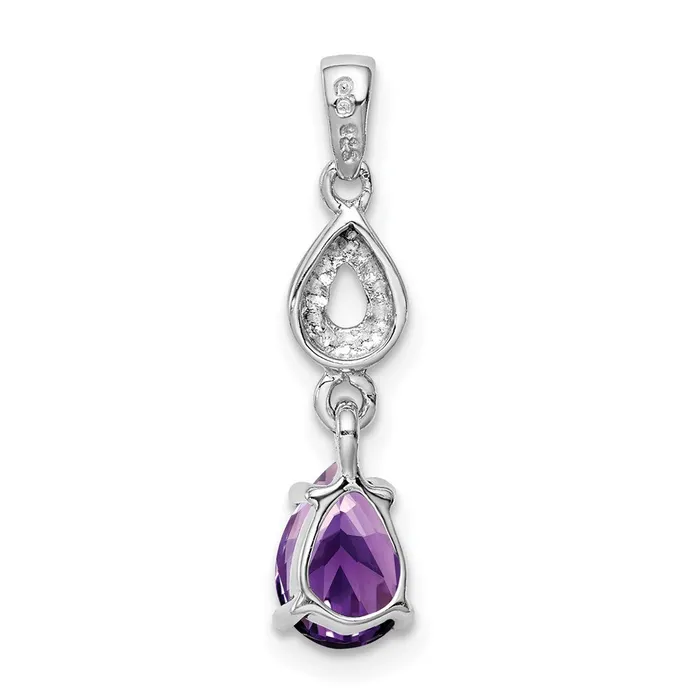 Necklaces Goldia Sterling Silver Rhodium Plated Diamond and Amethyst Dangle Pendant