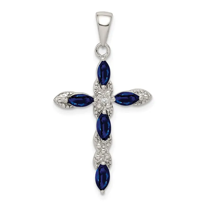 Necklaces Goldia Sterling Silver Rhodiumplated Sapphire and Diamond Cross Pendant Necklaces Goldia Sterling Silver Rhodiumplated Sapphire and Diamond Cross Pendant