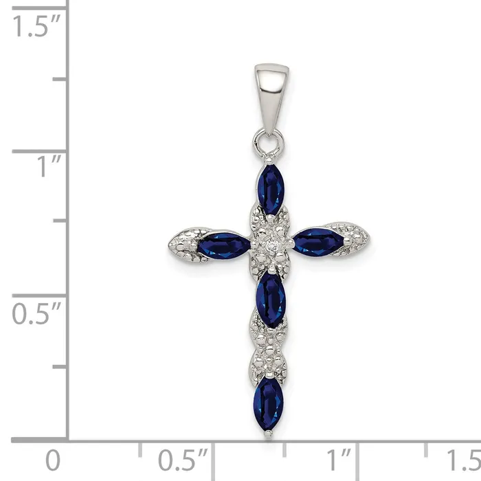 Necklaces Goldia Sterling Silver Rhodiumplated Sapphire and Diamond Cross Pendant