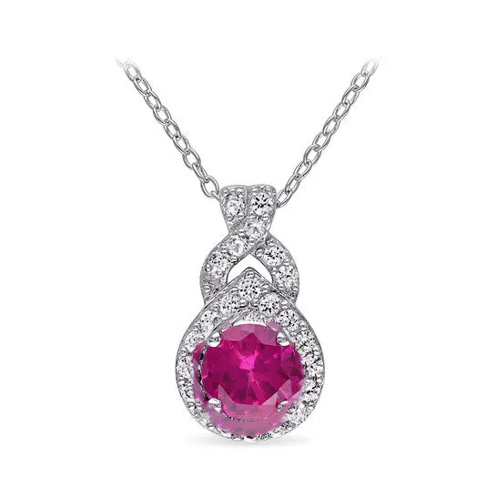 Necklaces JMS always Original AMOUR Created White Sapphire and Created Ruby Teardrop Halo Pendant with Chain In Sterling Silver Necklaces JMS always Original AMOUR Created White Sapphire and Created Ruby Teardrop Halo Pendant with Chain In Sterling Silver