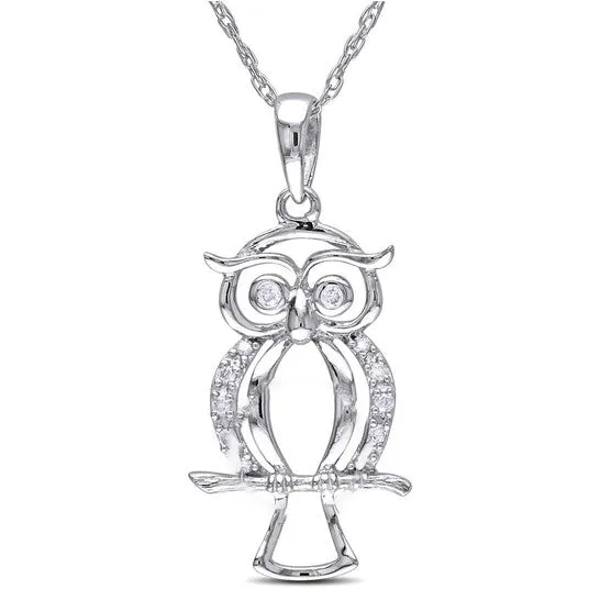 Necklaces JMS always Original AMOUR Diamond Owl Pendant with Chain In 10K White Gold Necklaces JMS always Original AMOUR Diamond Owl Pendant with Chain In 10K White Gold