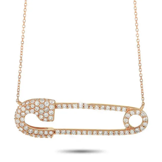 Necklaces JMS always Original LB Exclusive 18K Rose Gold 100 ct Diamond Safety Pin Pendant Necklace Necklaces JMS always Original LB Exclusive 18K Rose Gold 100 ct Diamond Safety Pin Pendant Necklace