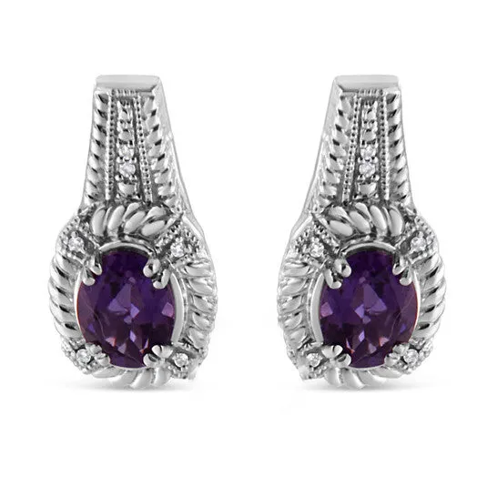 Original 925 Sterling Silver 8x6 MM Natural Oval Purple Amethyst Gemstone and Diamond Accent Art Drop and Dangle Earrings IJ Color I1I2 Clarity JMS always Earrings Original 925 Sterling Silver 8x6 MM Natural Oval Purple Amethyst Gemstone and Diamond Accent Art Drop and Dangle Earrings IJ Color I1I2 Clarity JMS always Earrings