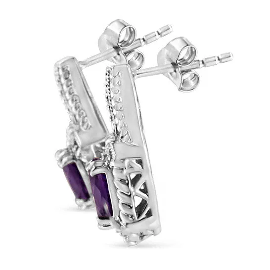 Original 925 Sterling Silver 8x6 MM Natural Oval Purple Amethyst Gemstone and Diamond Accent Art Drop and Dangle Earrings IJ Color I1I2 Clarity JMS always Earrings Original 925 Sterling Silver 8x6 MM Natural Oval Purple Amethyst Gemstone and Diamond Accent Art Drop and Dangle Earrings IJ Color I1I2 Clarity JMS always Earrings