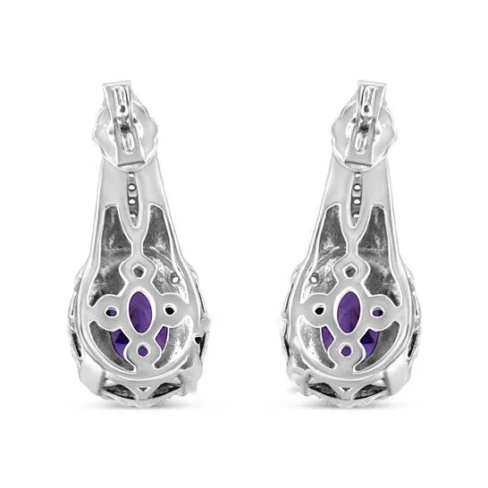 Original 925 Sterling Silver 8x6 MM Natural Oval Purple Amethyst Gemstone and Diamond Accent Art Drop and Dangle Earrings IJ Color I1I2 Clarity JMS always Earrings Original 925 Sterling Silver 8x6 MM Natural Oval Purple Amethyst Gemstone and Diamond Accent Art Drop and Dangle Earrings IJ Color I1I2 Clarity JMS always Earrings
