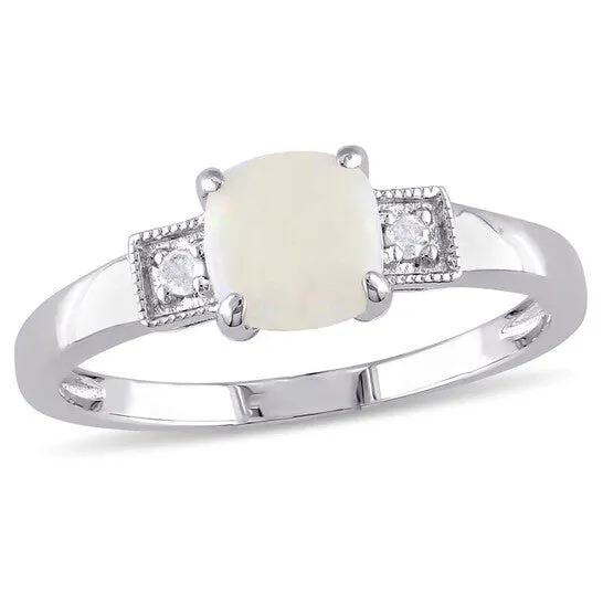 Original Amour 004 CT TDW Diamond and 12 CT TGW Opal 3Stone Ring in Sterling Silver JMS always Rings Original Amour 004 CT TDW Diamond and 12 CT TGW Opal 3Stone Ring in Sterling Silver JMS always Rings