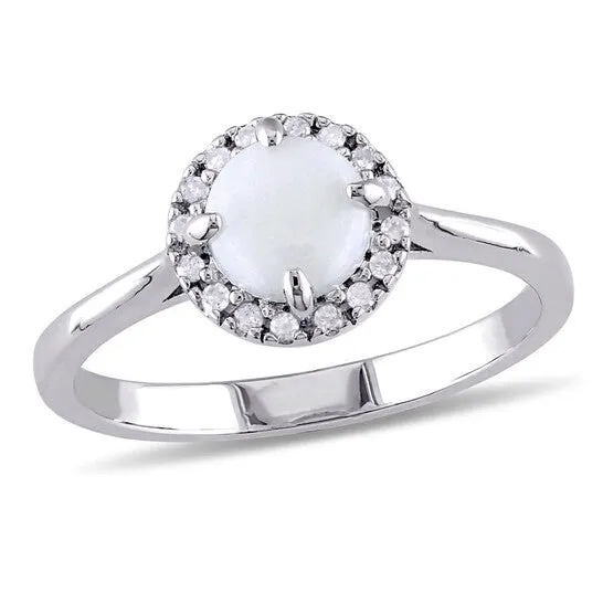 Original Amour 110 CT TDW Diamond and 12 CT TGW Opal Halo Ring in Sterling Silver JMS always Rings Original Amour 110 CT TDW Diamond and 12 CT TGW Opal Halo Ring in Sterling Silver JMS always Rings