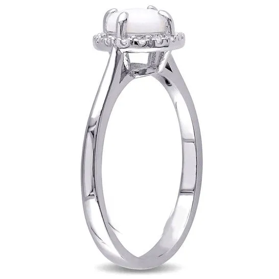 Original Amour 110 CT TDW Diamond and 12 CT TGW Opal Halo Ring in Sterling Silver JMS always Rings Original Amour 110 CT TDW Diamond and 12 CT TGW Opal Halo Ring in Sterling Silver JMS always Rings
