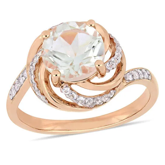 Original Amour 1 78 CT TGW Green Amethyst White Topaz and Diamond Accent Interlaced Swirl Halo Ring in Rose Plated Sterling Silver JMS always Rings Original Amour 1 78 CT TGW Green Amethyst White Topaz and Diamond Accent Interlaced Swirl Halo Ring in Rose Plated Sterling Silver JMS always Rings