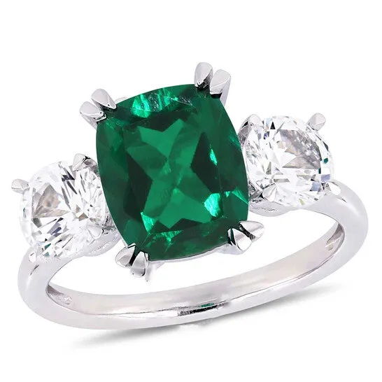 Original Amour 4 CT TGW CushionCut Created Emerald and Created White Sapphire ThreeStone Ring in 10k White Gold JMS005046 JMS always Rings Original Amour 4 CT TGW CushionCut Created Emerald and Created White Sapphire ThreeStone Ring in 10k White Gold JMS005046 JMS always Rings