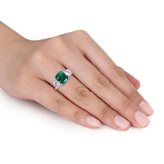 Original Amour 4 CT TGW CushionCut Created Emerald and Created White Sapphire ThreeStone Ring in 10k White Gold JMS005046 JMS always Rings Original Amour 4 CT TGW CushionCut Created Emerald and Created White Sapphire ThreeStone Ring in 10k White Gold JMS005046 JMS always Rings