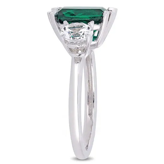 Original Amour 4 CT TGW CushionCut Created Emerald and Created White Sapphire ThreeStone Ring in 10k White Gold JMS005046 JMS always Rings Original Amour 4 CT TGW CushionCut Created Emerald and Created White Sapphire ThreeStone Ring in 10k White Gold JMS005046 JMS always Rings