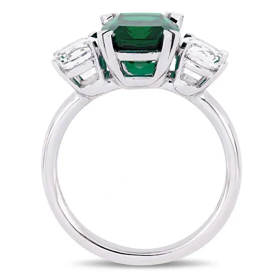 Original Amour 4 CT TGW CushionCut Created Emerald and Created White Sapphire ThreeStone Ring in 10k White Gold JMS005046 JMS always Rings Original Amour 4 CT TGW CushionCut Created Emerald and Created White Sapphire ThreeStone Ring in 10k White Gold JMS005046 JMS always Rings
