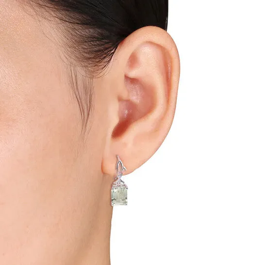 Original AMOUR 6 12 CT TGW Octagon Green Quartz and White Topaz Leverback Earrings In Sterling Silver JMS always Earrings Original AMOUR 6 12 CT TGW Octagon Green Quartz and White Topaz Leverback Earrings In Sterling Silver JMS always Earrings