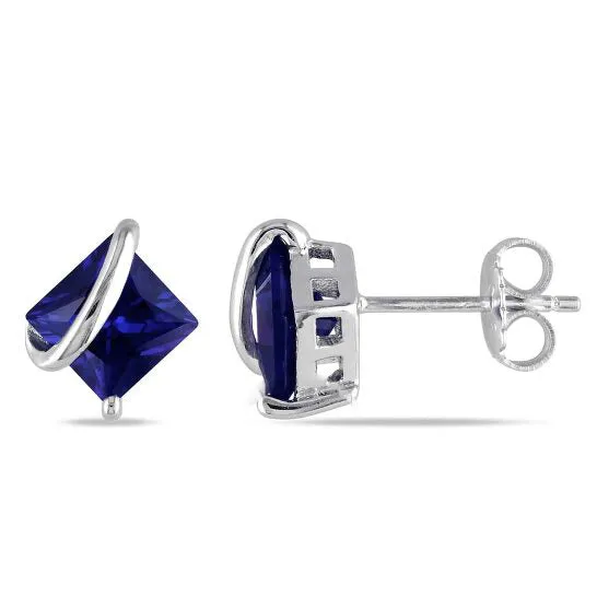 Original AMOUR Created Blue Sapphire Stud Earrings In Sterling Silver JMS always Earrings