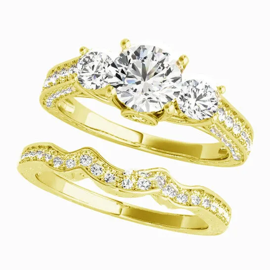 Original DiamondMuse 288 cttw Yellow Gold Plated Over Sterling Silver Round Swarovski Three Stone Diamond Bridal Set JMS always Rings Original DiamondMuse 288 cttw Yellow Gold Plated Over Sterling Silver Round Swarovski Three Stone Diamond Bridal Set JMS always Rings