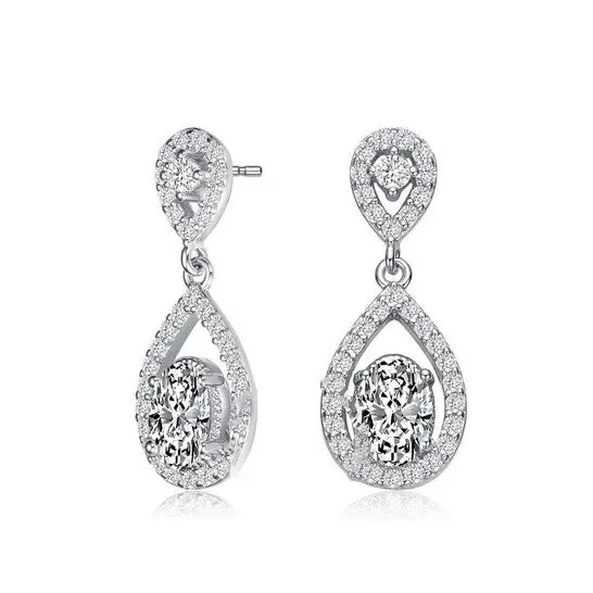 Original Megan Walford Sterling Silver Oval and Round Cubic Zirconia Halo Two Pear Drop Earrings JMS always Earrings Original Megan Walford Sterling Silver Oval and Round Cubic Zirconia Halo Two Pear Drop Earrings JMS always Earrings