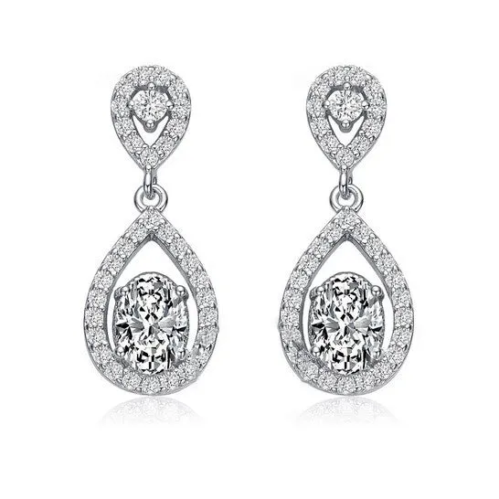 Original Megan Walford Sterling Silver Oval and Round Cubic Zirconia Halo Two Pear Drop Earrings JMS always Earrings Original Megan Walford Sterling Silver Oval and Round Cubic Zirconia Halo Two Pear Drop Earrings JMS always Earrings