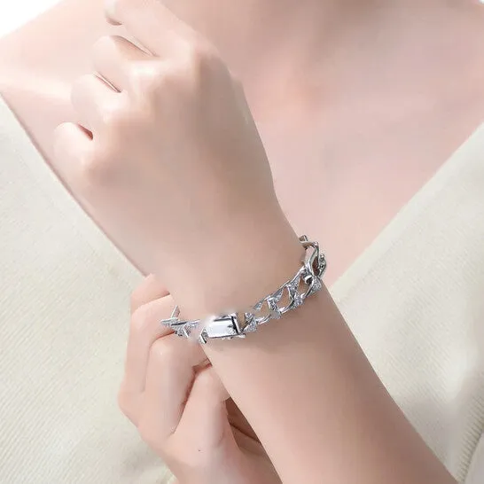 Original Megan Walford White GoldPlated with Iced Out Diamond Cubic Zirconia Mixed Cuban Chain Bracelet in Sterling Silver JMS always Bracelets Original Megan Walford White GoldPlated with Iced Out Diamond Cubic Zirconia Mixed Cuban Chain Bracelet in Sterling Silver JMS always Bracelets
