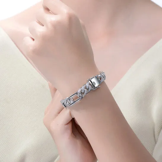 Original Megan Walford White GoldPlated with Iced Out Diamond Cubic Zirconia Oblong Curb Chain Bracelet in Sterling Silver JMS always Bracelets Original Megan Walford White GoldPlated with Iced Out Diamond Cubic Zirconia Oblong Curb Chain Bracelet in Sterling Silver JMS always Bracelets
