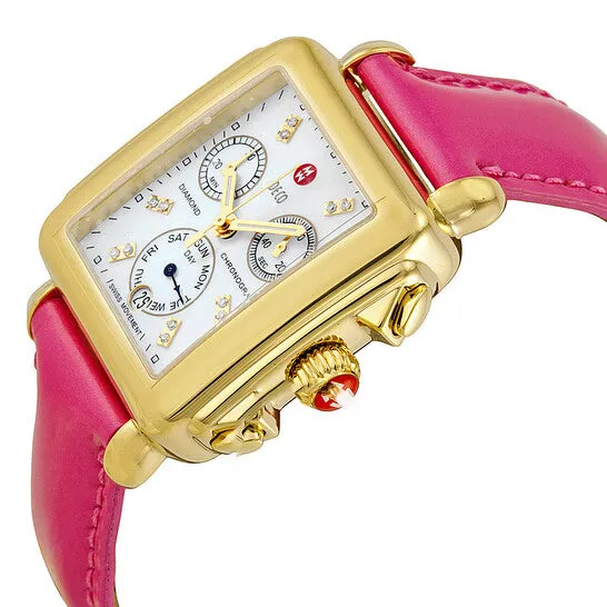 Original Michele Signature Deco Mother of Pearl Dial Goldtone Pink Leather Ladies Watch MWW06P000133 JMS always Watches Original Michele Signature Deco Mother of Pearl Dial Goldtone Pink Leather Ladies Watch MWW06P000133 JMS always Watches