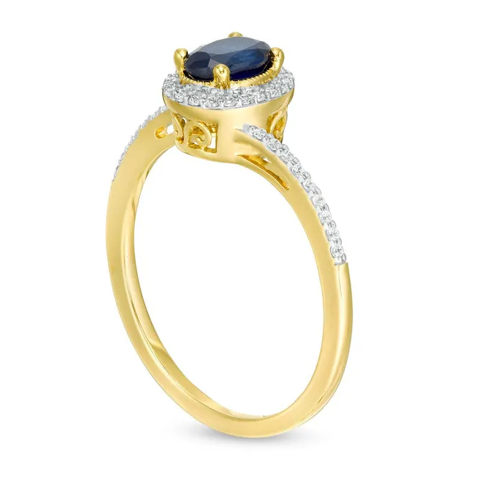 Oval Blue Sapphire and 013 CT TW Natural Diamond Frame Bypass Ring in Solid 10K Yellow Gold Goldia Rings Oval Blue Sapphire and 013 CT TW Natural Diamond Frame Bypass Ring in Solid 10K Yellow Gold Goldia Rings