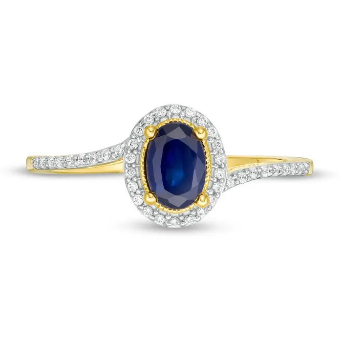 Oval Blue Sapphire and 013 CT TW Natural Diamond Frame Bypass Ring in Solid 10K Yellow Gold Goldia Rings Oval Blue Sapphire and 013 CT TW Natural Diamond Frame Bypass Ring in Solid 10K Yellow Gold Goldia Rings