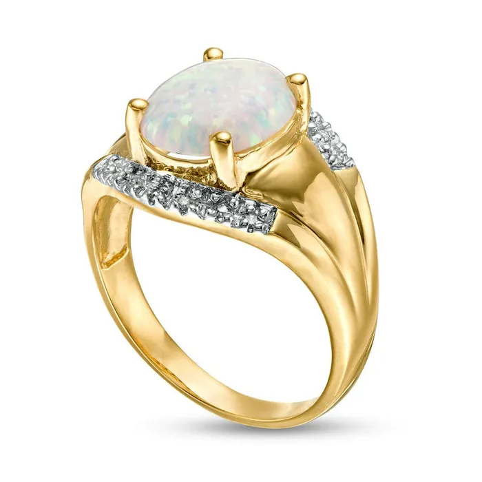 Oval LabCreated Opal and 007 CT TW Diamond Edge Signet Ring in Solid 10K Yellow Gold Goldia Rings Oval LabCreated Opal and 007 CT TW Diamond Edge Signet Ring in Solid 10K Yellow Gold Goldia Rings