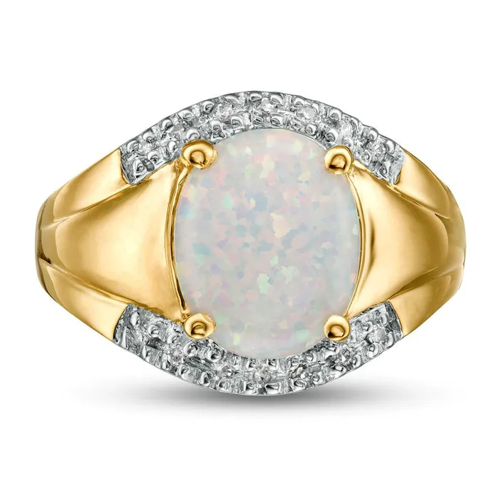 Oval LabCreated Opal and 007 CT TW Diamond Edge Signet Ring in Solid 10K Yellow Gold Goldia Rings Oval LabCreated Opal and 007 CT TW Diamond Edge Signet Ring in Solid 10K Yellow Gold Goldia Rings