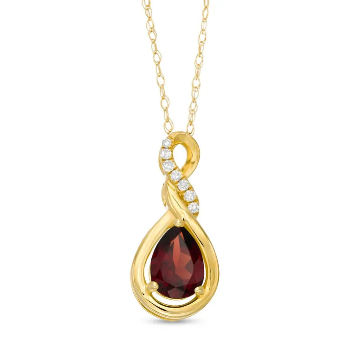 PearShaped Garnet and Natural Diamond Accent Cascading Teardrop Pendant in 10K Yellow Gold Goldia Necklaces PearShaped Garnet and Natural Diamond Accent Cascading Teardrop Pendant in 10K Yellow Gold Goldia Necklaces