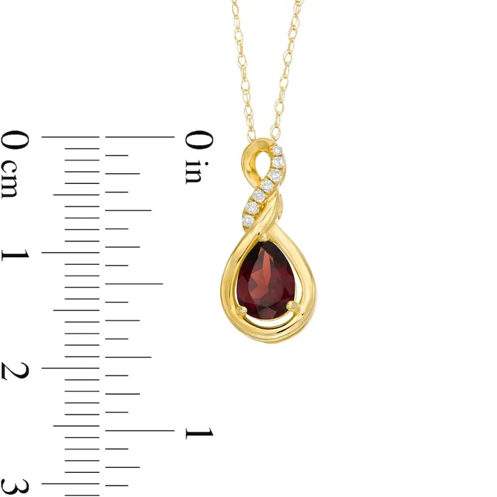 PearShaped Garnet and Natural Diamond Accent Cascading Teardrop Pendant in 10K Yellow Gold Goldia Necklaces PearShaped Garnet and Natural Diamond Accent Cascading Teardrop Pendant in 10K Yellow Gold Goldia Necklaces