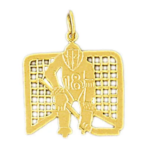 PreStyled Sets 14K Gold 18 Jersey Hockey Goalie Pendant Goldia