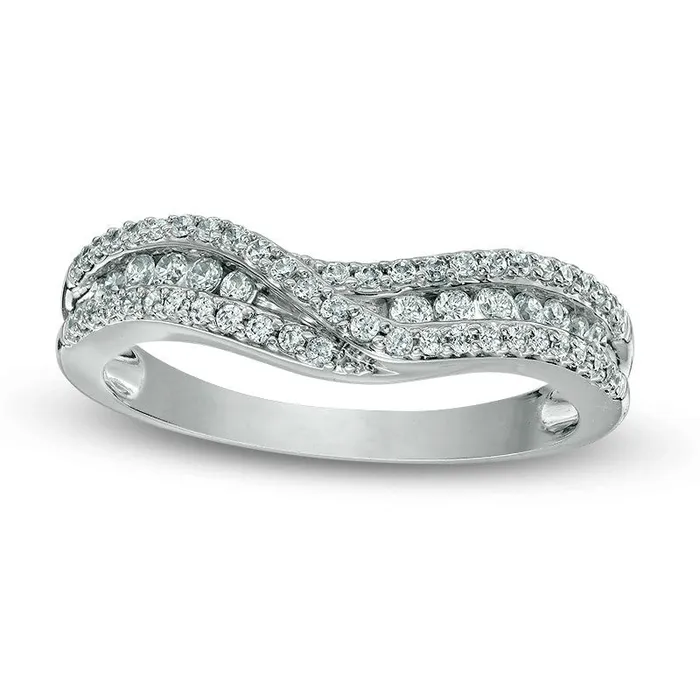 Previously Owned 038 CT TW Natural Diamond Crossover Contour Band in Solid 14K White Gold Goldia Rings Previously Owned 038 CT TW Natural Diamond Crossover Contour Band in Solid 14K White Gold Goldia Rings