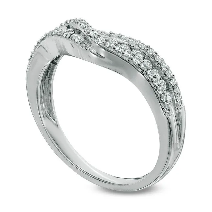 Previously Owned 038 CT TW Natural Diamond Crossover Contour Band in Solid 14K White Gold Goldia Rings Previously Owned 038 CT TW Natural Diamond Crossover Contour Band in Solid 14K White Gold Goldia Rings