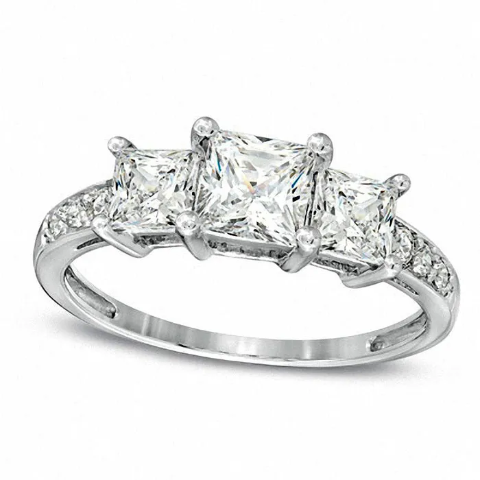 PrincessCut LabCreated White Sapphire Three Stone Ring in Solid 10K White Gold Goldia Rings PrincessCut LabCreated White Sapphire Three Stone Ring in Solid 10K White Gold Goldia Rings