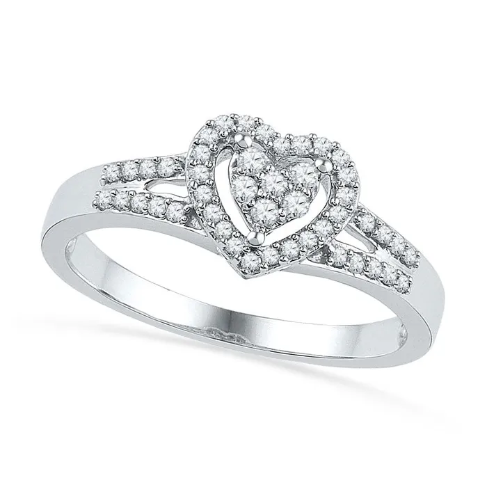 Rings 020 CT TW Natural Diamond Heart Frame Ring in Sterling Silver Goldia