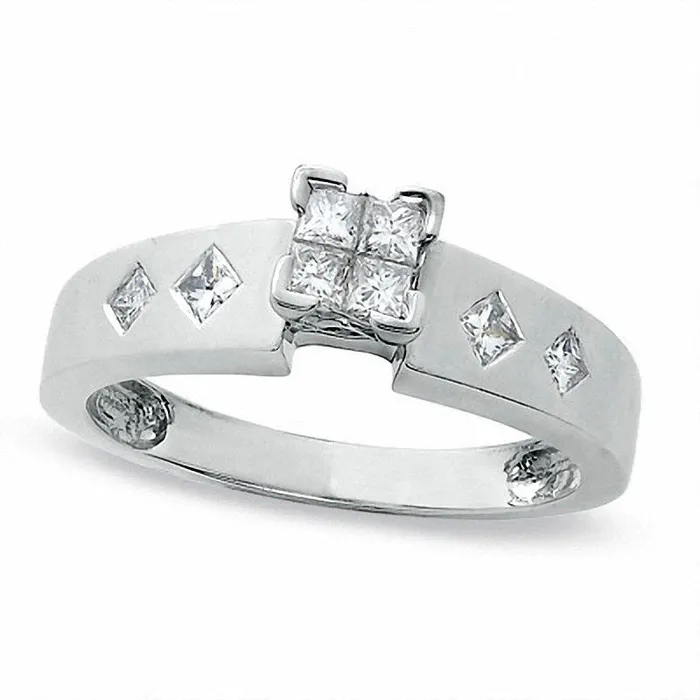 Rings 033 CT TW Quad PrincessCut Natural Diamond Engagement Ring in Solid 14K White Gold Goldia Rings 033 CT TW Quad PrincessCut Natural Diamond Engagement Ring in Solid 14K White Gold Goldia