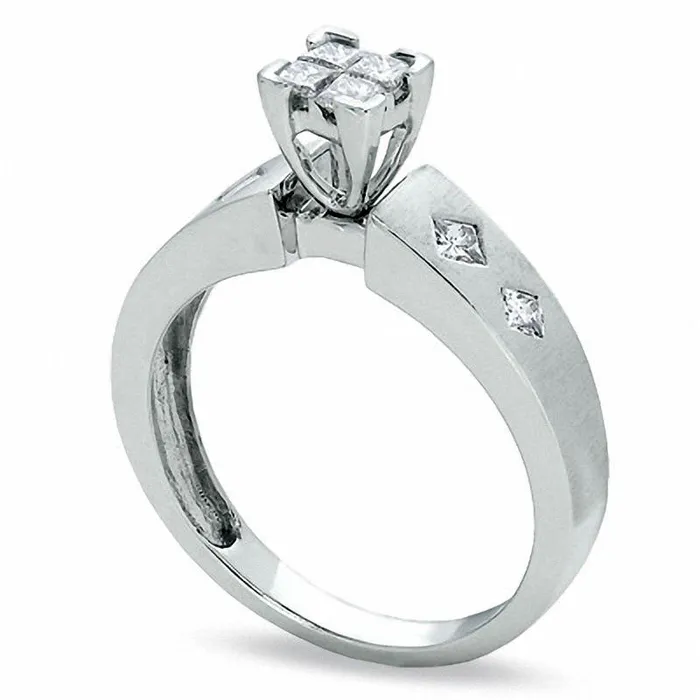 Rings 033 CT TW Quad PrincessCut Natural Diamond Engagement Ring in Solid 14K White Gold Goldia Rings 033 CT TW Quad PrincessCut Natural Diamond Engagement Ring in Solid 14K White Gold Goldia