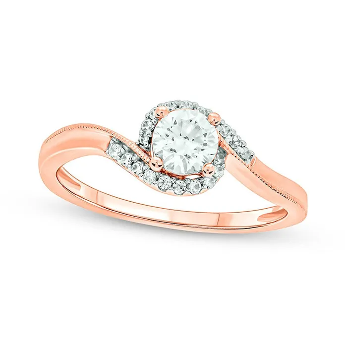 Rings 050 CT TW Natural Diamond Antique VintageStyle Bypass Engagement Ring in Solid 14K Rose Gold II2 Goldia Rings 050 CT TW Natural Diamond Antique VintageStyle Bypass Engagement Ring in Solid 14K Rose Gold II2 Goldia