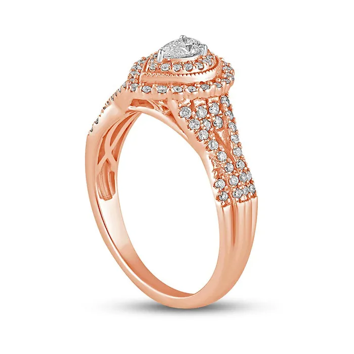 Rings 050 CT TW PearShaped Natural Diamond Frame Antique VintageStyle MultiRow Engagement Ring in Solid 10K Rose Gold Goldia Rings 050 CT TW PearShaped Natural Diamond Frame Antique VintageStyle MultiRow Engagement Ring in Solid 10K Rose Gold Goldia