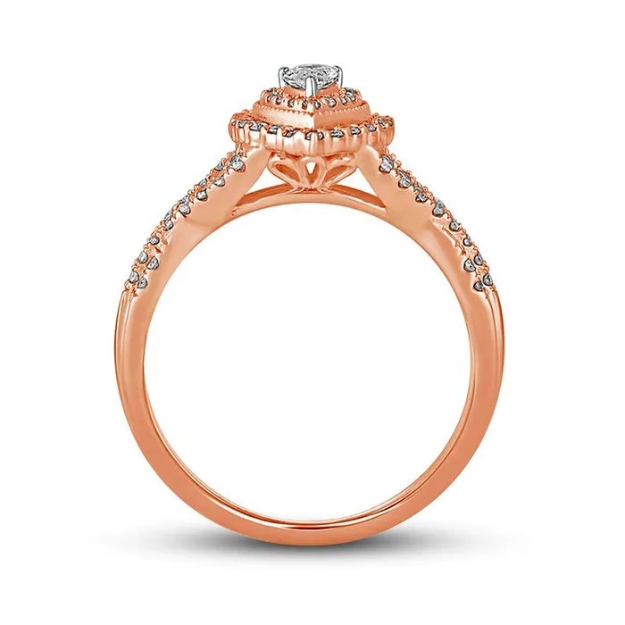 Rings 050 CT TW PearShaped Natural Diamond Frame Antique VintageStyle MultiRow Engagement Ring in Solid 10K Rose Gold Goldia Rings 050 CT TW PearShaped Natural Diamond Frame Antique VintageStyle MultiRow Engagement Ring in Solid 10K Rose Gold Goldia
